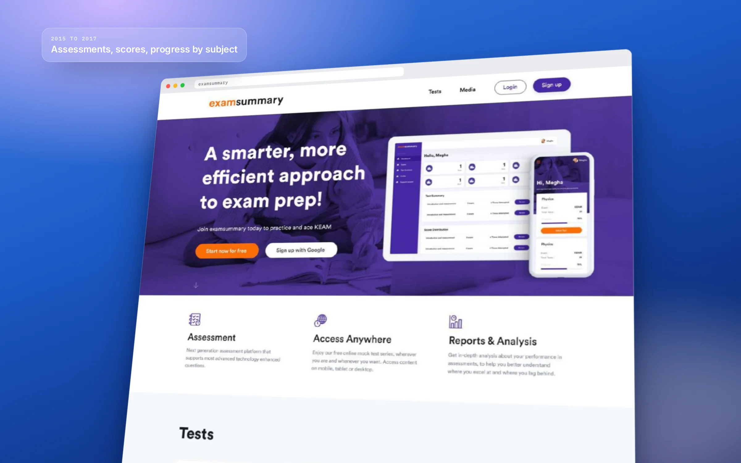 Examsummary: screens from the project